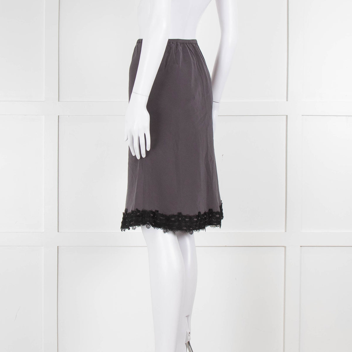 Soeur Grey Brown Lace Detail Silk Skirt