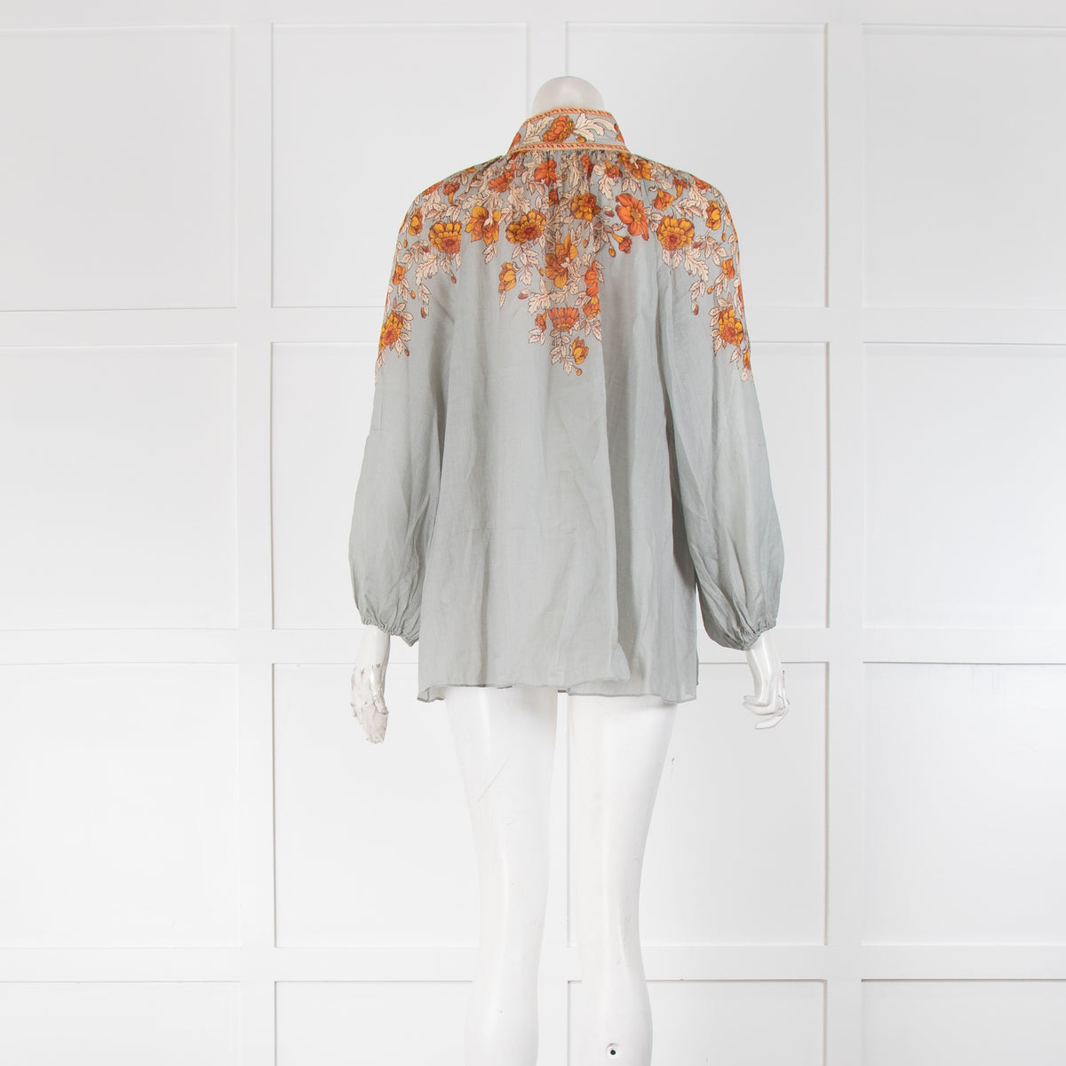 Zimmermann Andie Green  And Orange Floral Buttoned Front Top