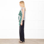 MSGM Grey Sleeveless Top With Green Floral Draping