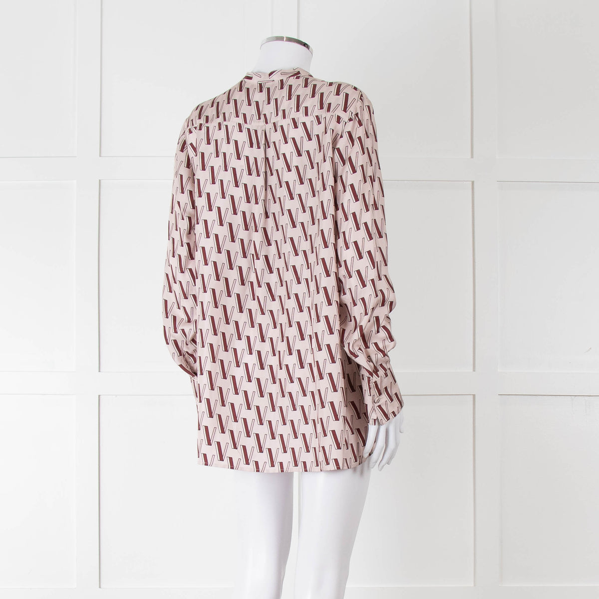 Valentino Pale Pink Pink V Print Neck Tie Long Sleeve Top