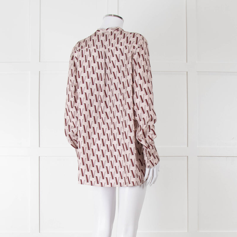 Valentino Pale Pink Pink V Print Neck Tie Long Sleeve Top