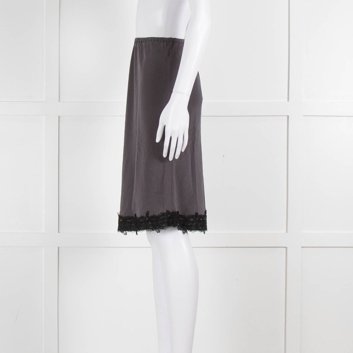 Soeur Grey Brown Lace Detail Silk Skirt