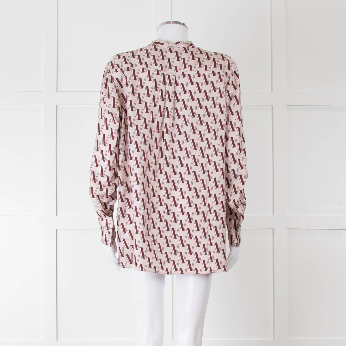 Valentino Pale Pink Pink V Print Neck Tie Long Sleeve Top