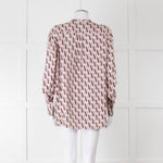Valentino Pale Pink Pink V Print Neck Tie Long Sleeve Top