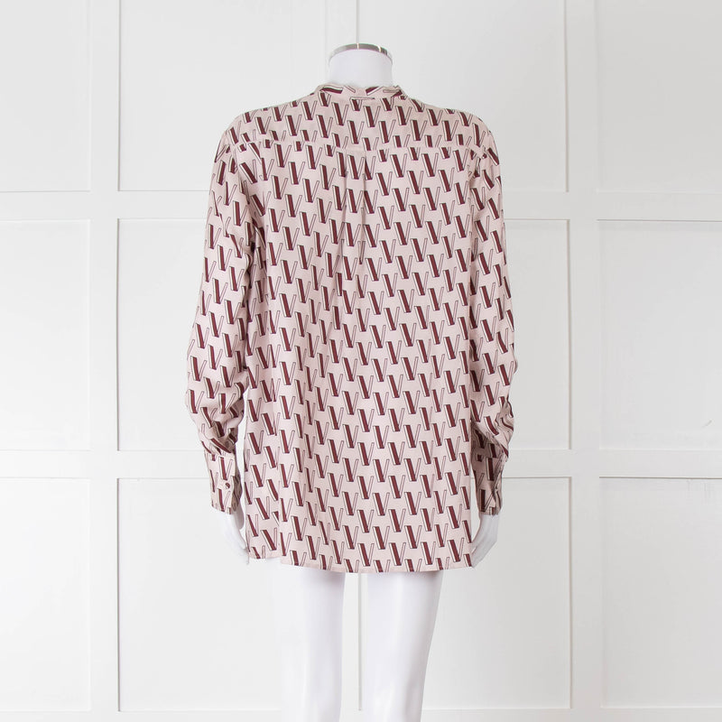 Valentino Pale Pink Pink V Print Neck Tie Long Sleeve Top