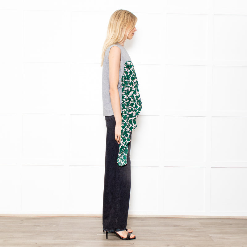 MSGM Grey Sleeveless Top With Green Floral Draping