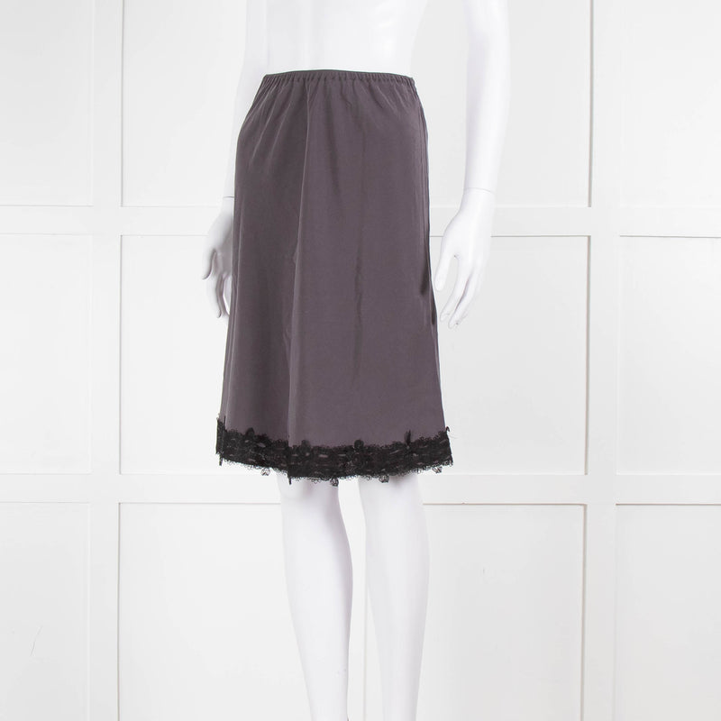 Soeur Grey Brown Lace Detail Silk Skirt