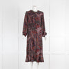 Vanessa Bruno Rust Navy Silk Paisley Long Sleeve Midi Dress