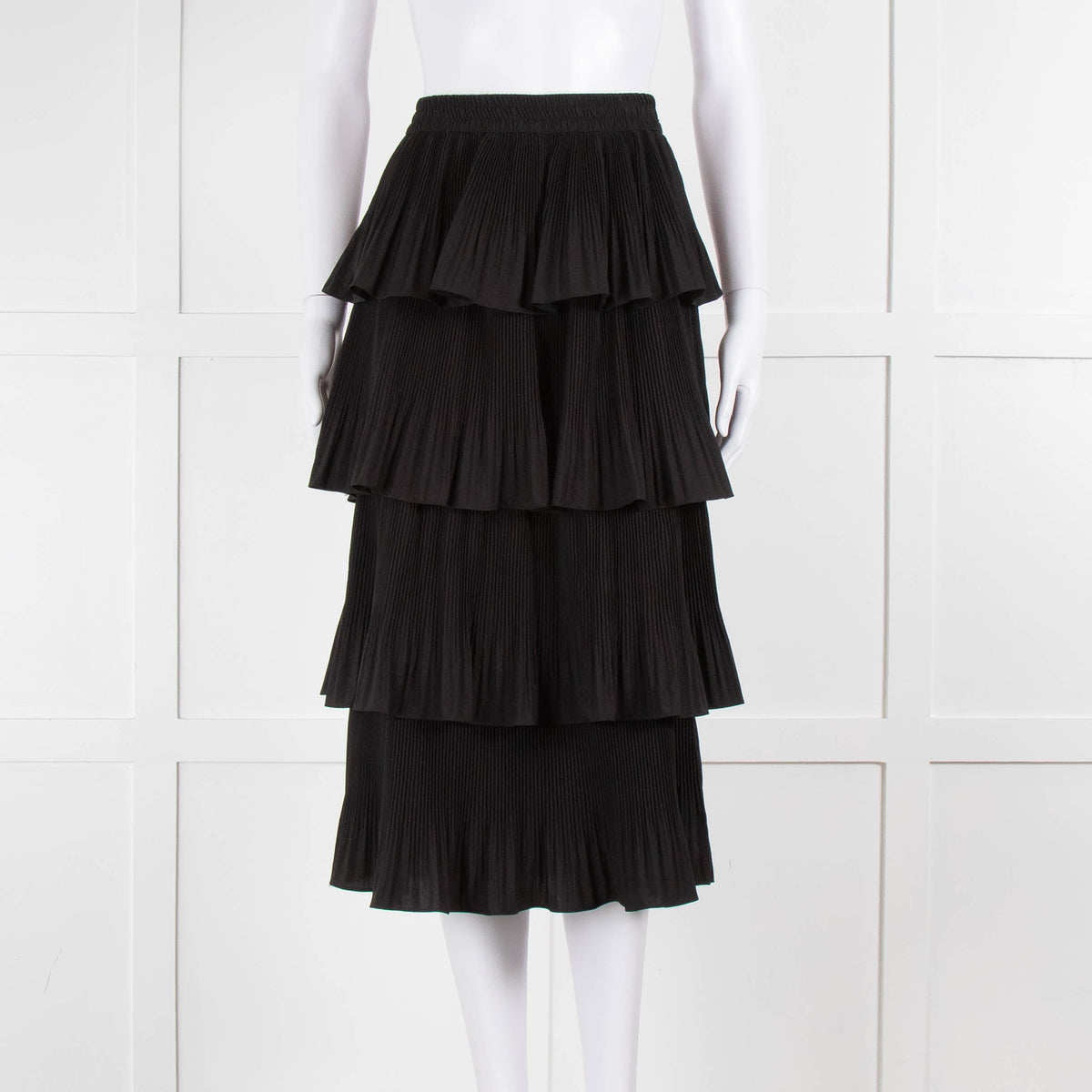 Essentiel Antwerp Black Pleated Ruffled Midi Skirt