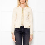 Opening Ceremony Cream Button Up Cardigan With Gold Brocade