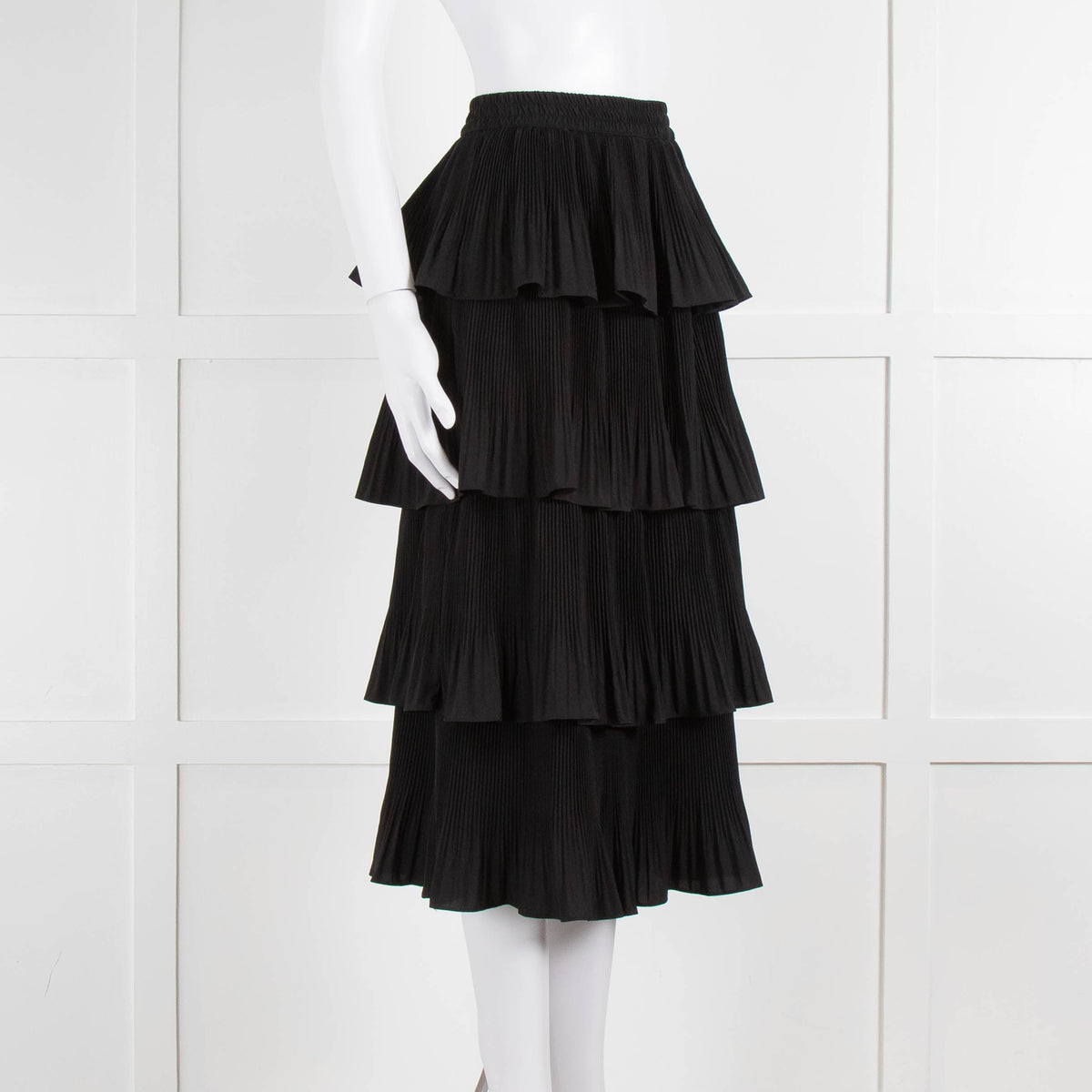 Essentiel Antwerp Black Pleated Ruffled Midi Skirt