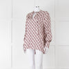 Valentino Pale Pink Pink V Print Neck Tie Long Sleeve Top