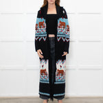 Hayley Menzies Black Blue Red Knit Long Coat With Belt