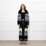 Hayley Menzies Black Blue Red Knit Long Coat With Belt
