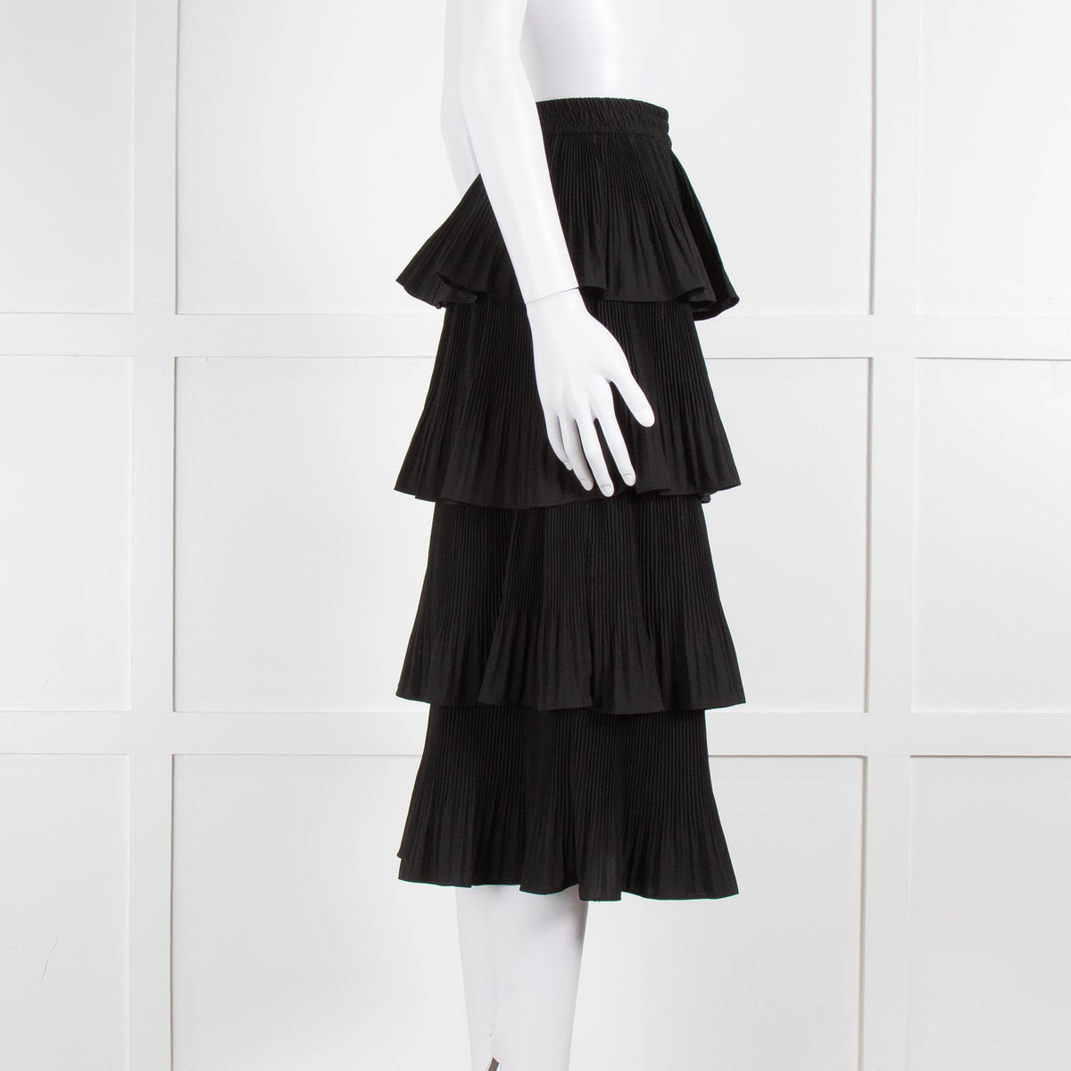 Essentiel Antwerp Black Pleated Ruffled Midi Skirt