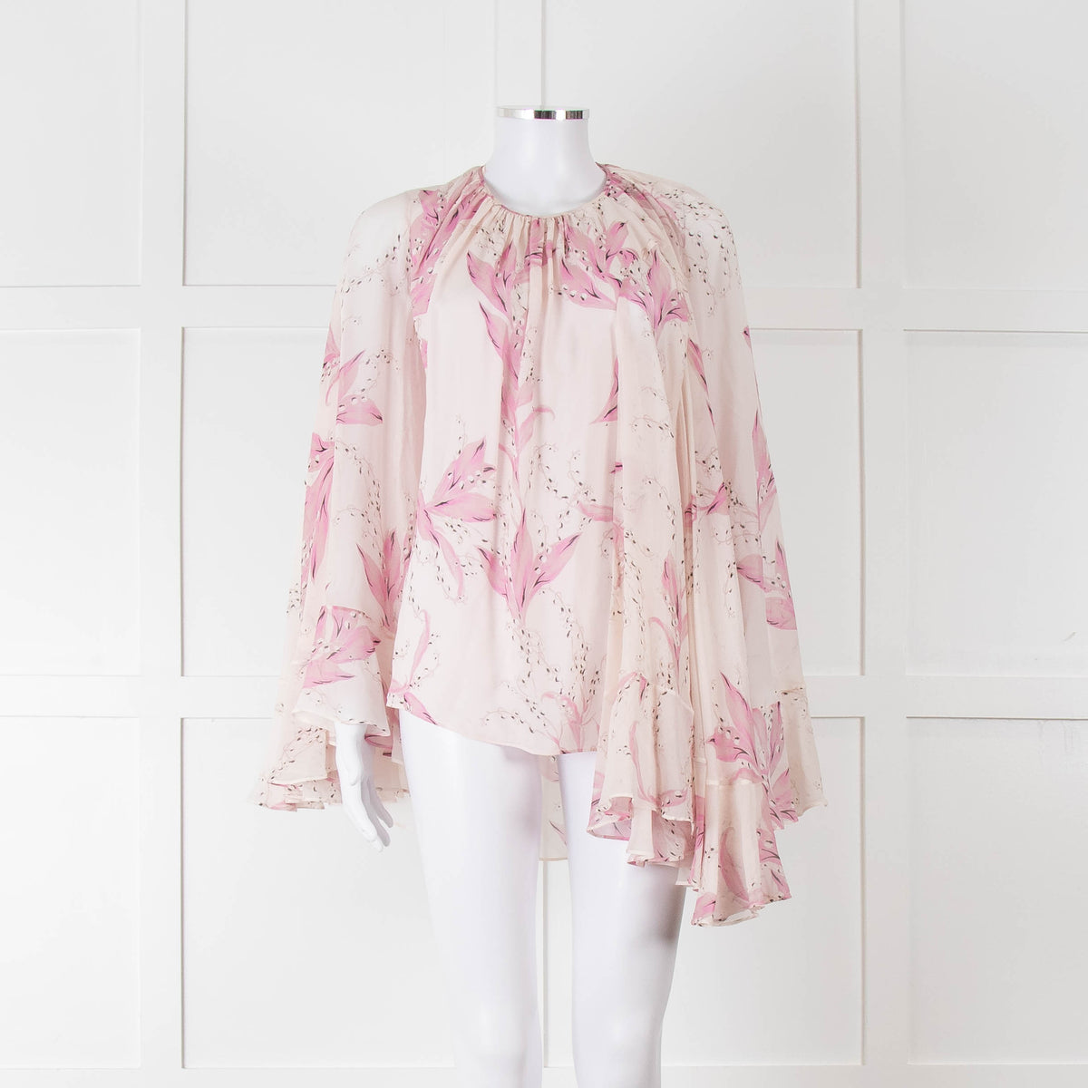 Giambattista Valli Pale Pink Lilac Floral Silk Cape Top