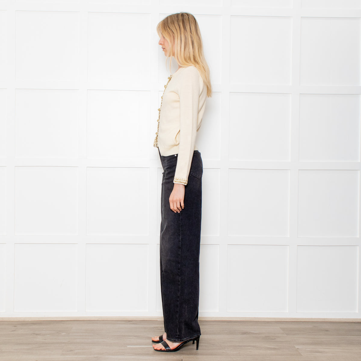 Opening Ceremony Cream Button Up Cardigan With Gold Brocade