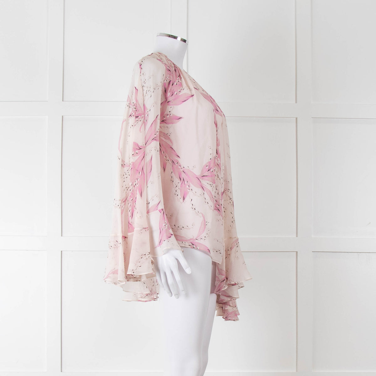 Giambattista Valli Pale Pink Lilac Floral Silk Cape Top
