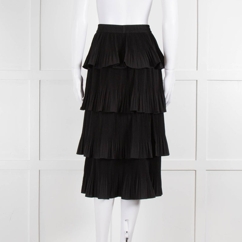 Essentiel Antwerp Black Pleated Ruffled Midi Skirt