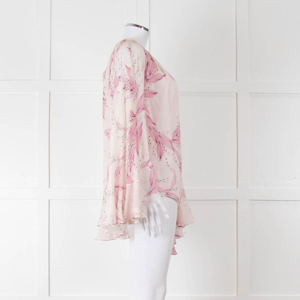 Giambattista Valli Pale Pink Lilac Floral Silk Cape Top