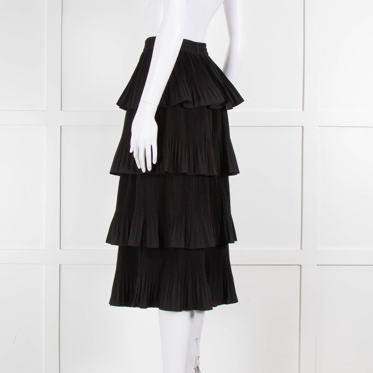 Essentiel Antwerp Black Pleated Ruffled Midi Skirt