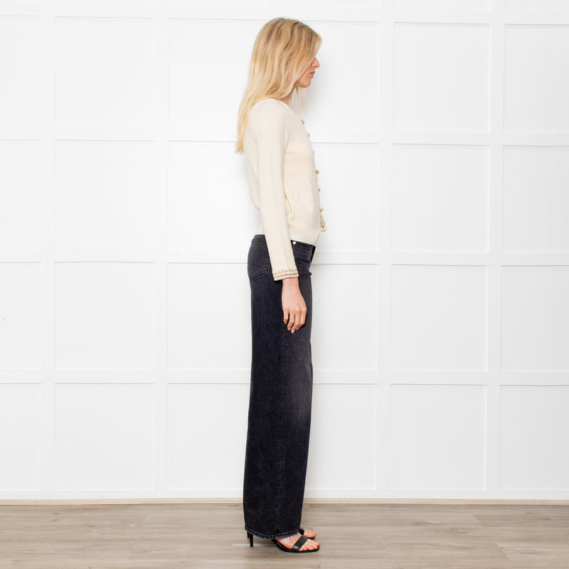 Opening Ceremony Cream Button Up Cardigan With Gold Brocade