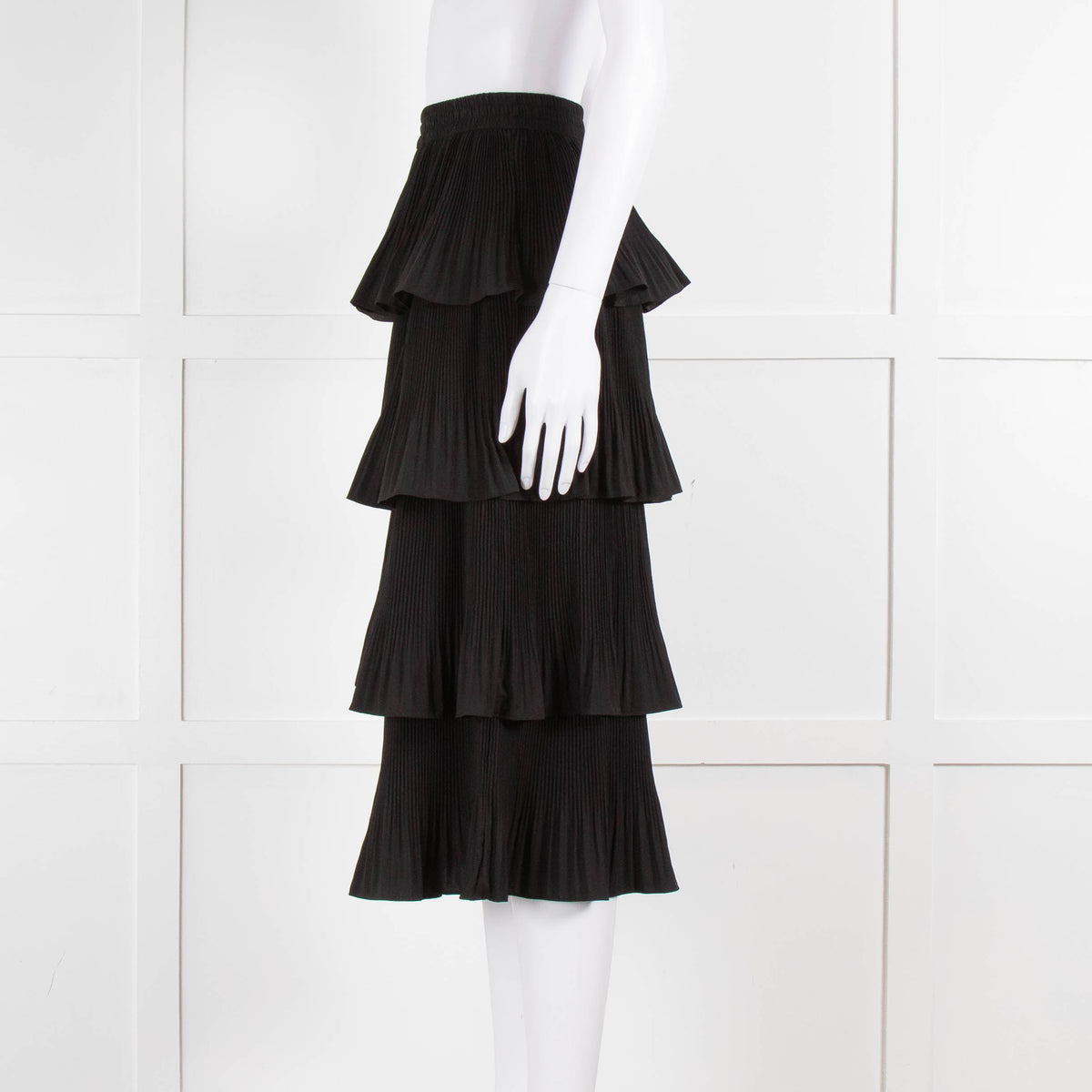 Essentiel Antwerp Black Pleated Ruffled Midi Skirt