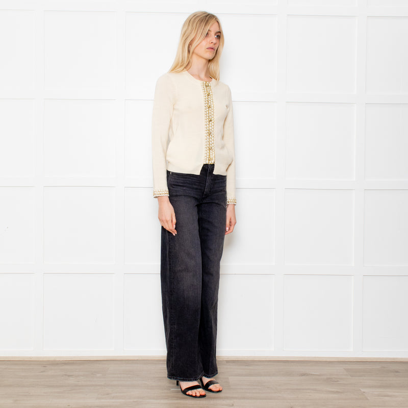 Opening Ceremony Cream Button Up Cardigan With Gold Brocade