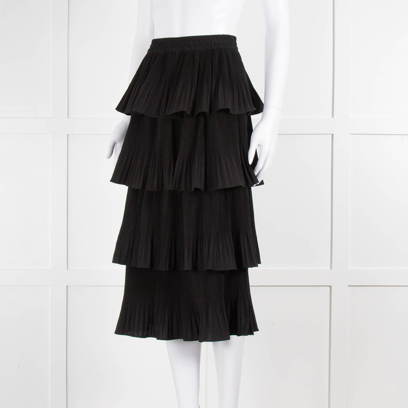 Essentiel Antwerp Black Pleated Ruffled Midi Skirt