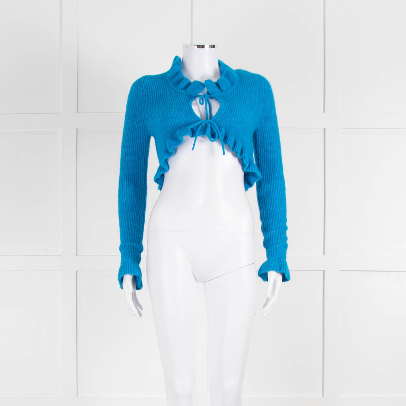 Ganni Azure Blue Cropped Cardigan With Ties