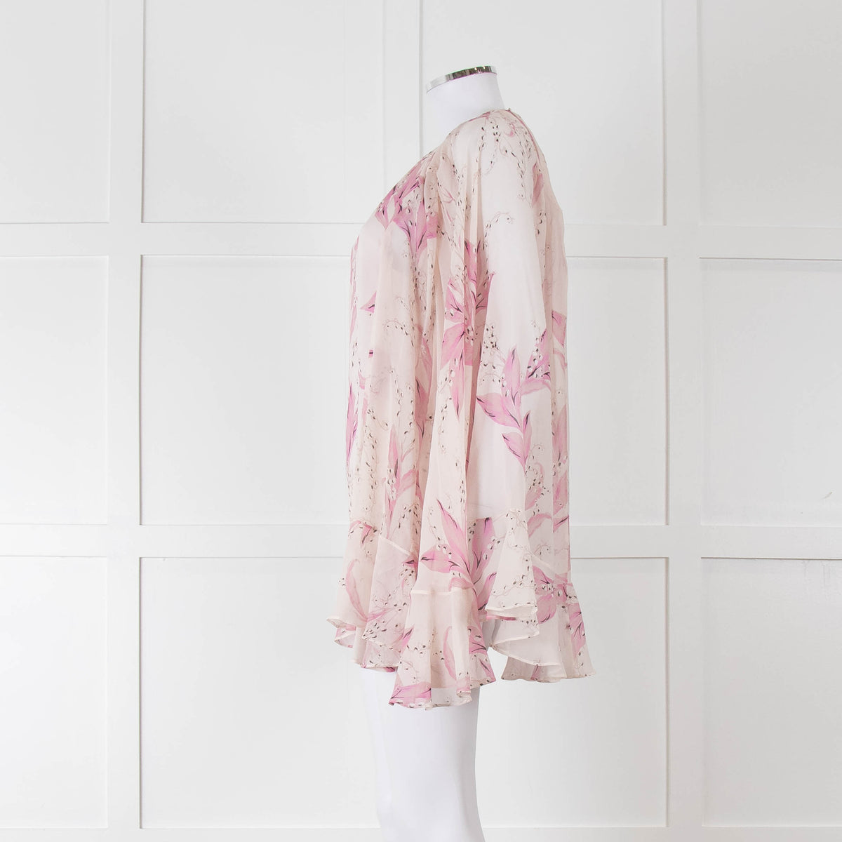Giambattista Valli Pale Pink Lilac Floral Silk Cape Top