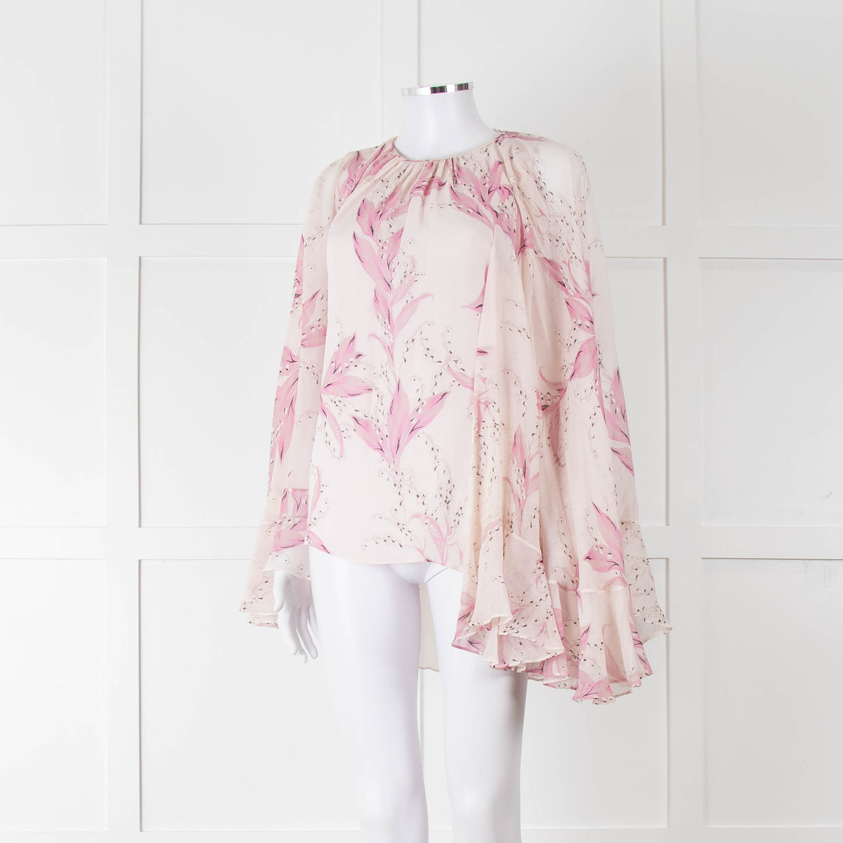 Giambattista Valli Pale Pink Lilac Floral Silk Cape Top