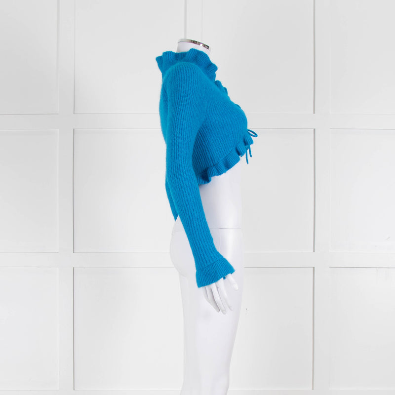 Ganni Azure Blue Cropped Cardigan With Ties