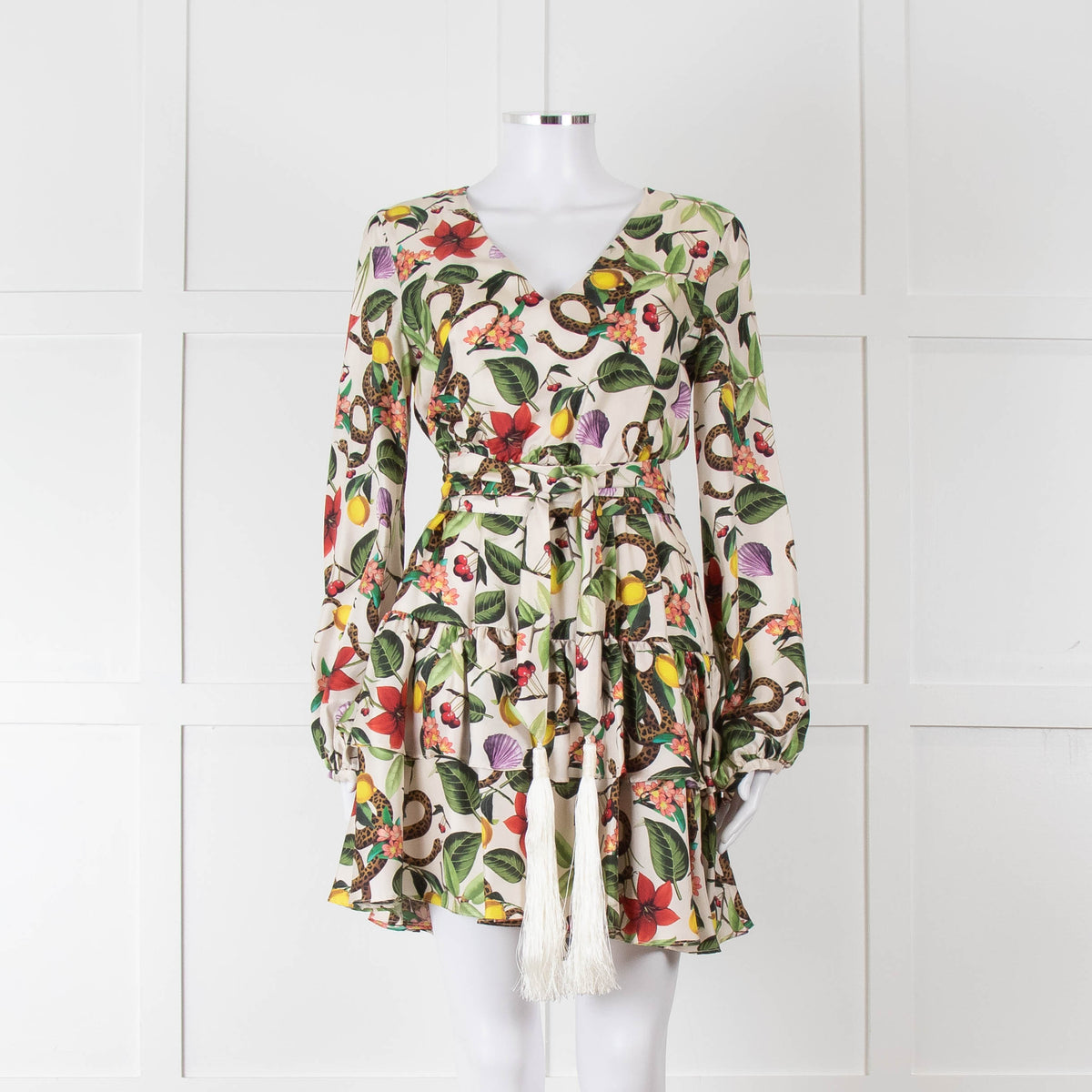 Borgo De Nor Cream Green Paradise Print Mini Dress