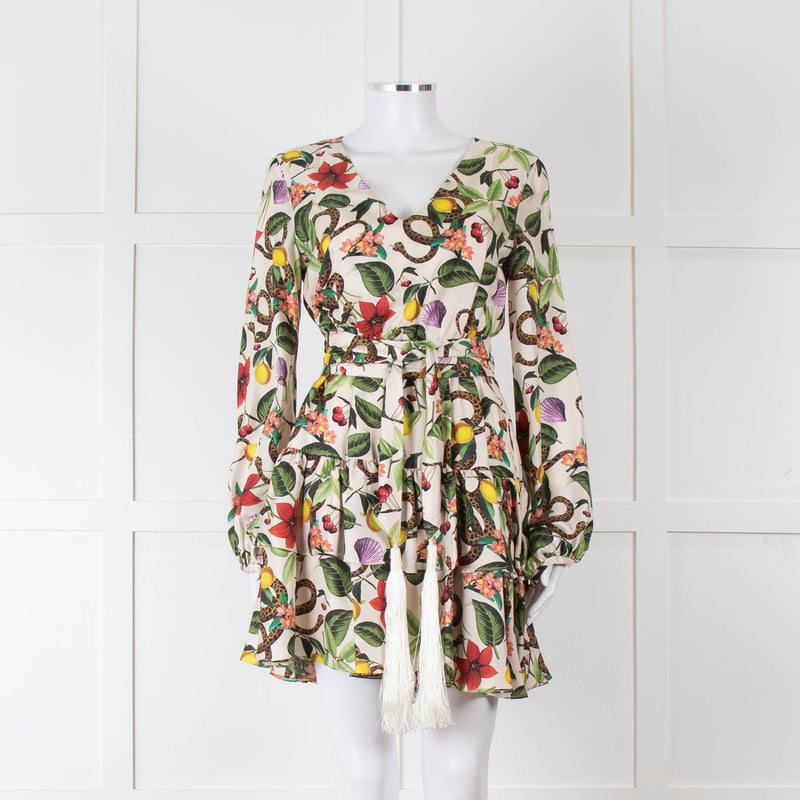 Borgo De Nor Cream Green Paradise Print Mini Dress