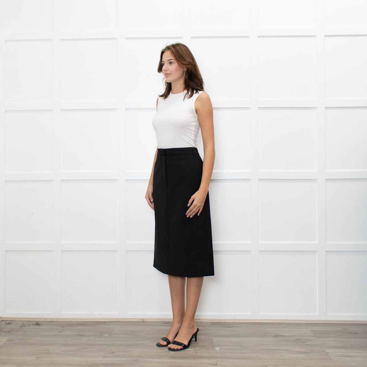Tibi Black Light Wool Pencil Skirt