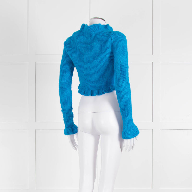 Ganni Azure Blue Cropped Cardigan With Ties