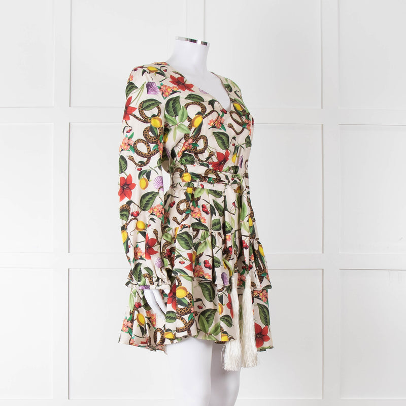 Borgo De Nor Cream Green Paradise Print Mini Dress