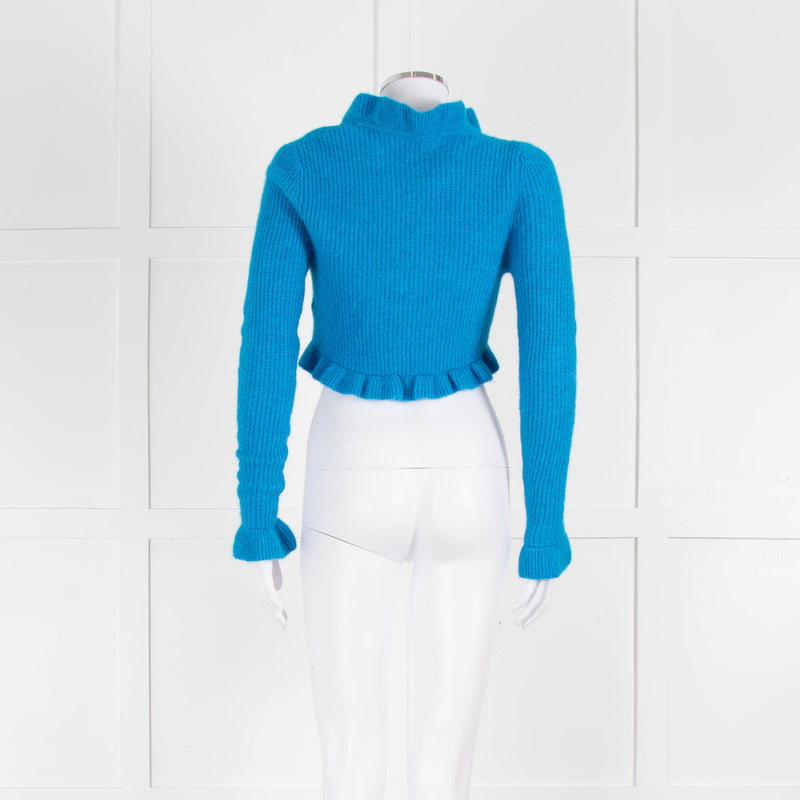 Ganni Azure Blue Cropped Cardigan With Ties