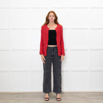 IRO Red And Cream Fray Edge Quespo Jacket