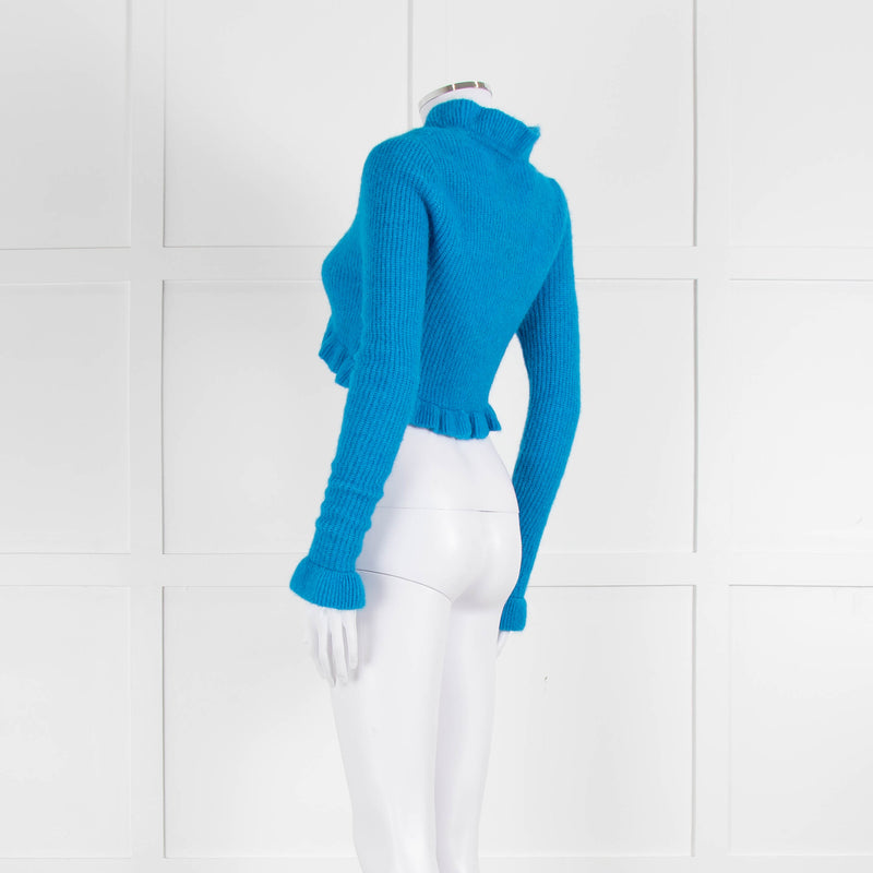 Ganni Azure Blue Cropped Cardigan With Ties