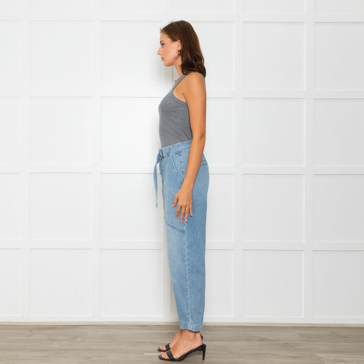 Ba&sh Blue Denim Barrell Cut Belted Jeans