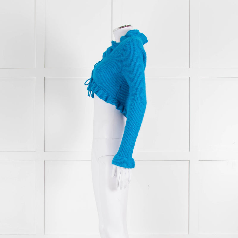 Ganni Azure Blue Cropped Cardigan With Ties