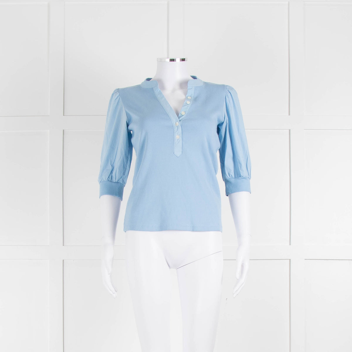 Veronica Beard Jeans Pale Blue Puff Sleeve Top