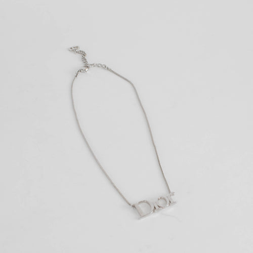 Christian Dior Vintage 'Dior' Logo Silver Tone Necklace