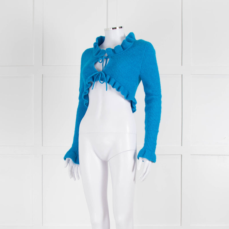 Ganni Azure Blue Cropped Cardigan With Ties
