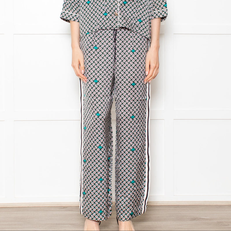 Maje Green Small Floral Print Pyjama Style Trousers