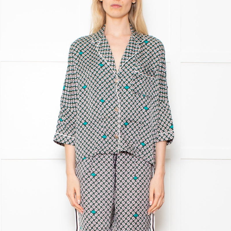 Maje Green Small Floral Pattern Pyjama Style Shirt