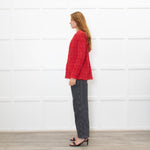 IRO Red And Cream Fray Edge Quespo Jacket