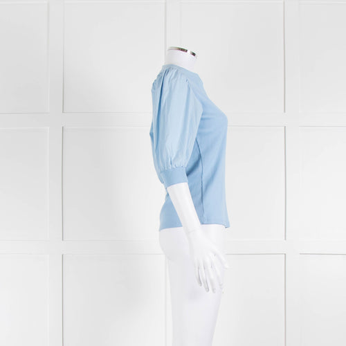 Veronica Beard Jeans Pale Blue Puff Sleeve Top